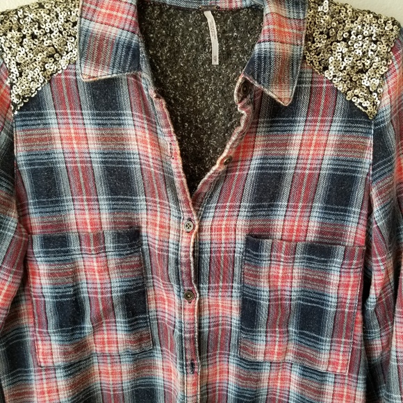 Free People Little Bit Of Sugar Top Plaid Sequin - Picture 5 of 7